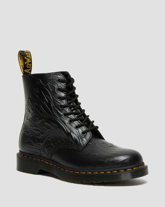 Dr Martens Vintersko Dame Svart 1460 Flames Emboss Læder Lace Up 1570KENGZ